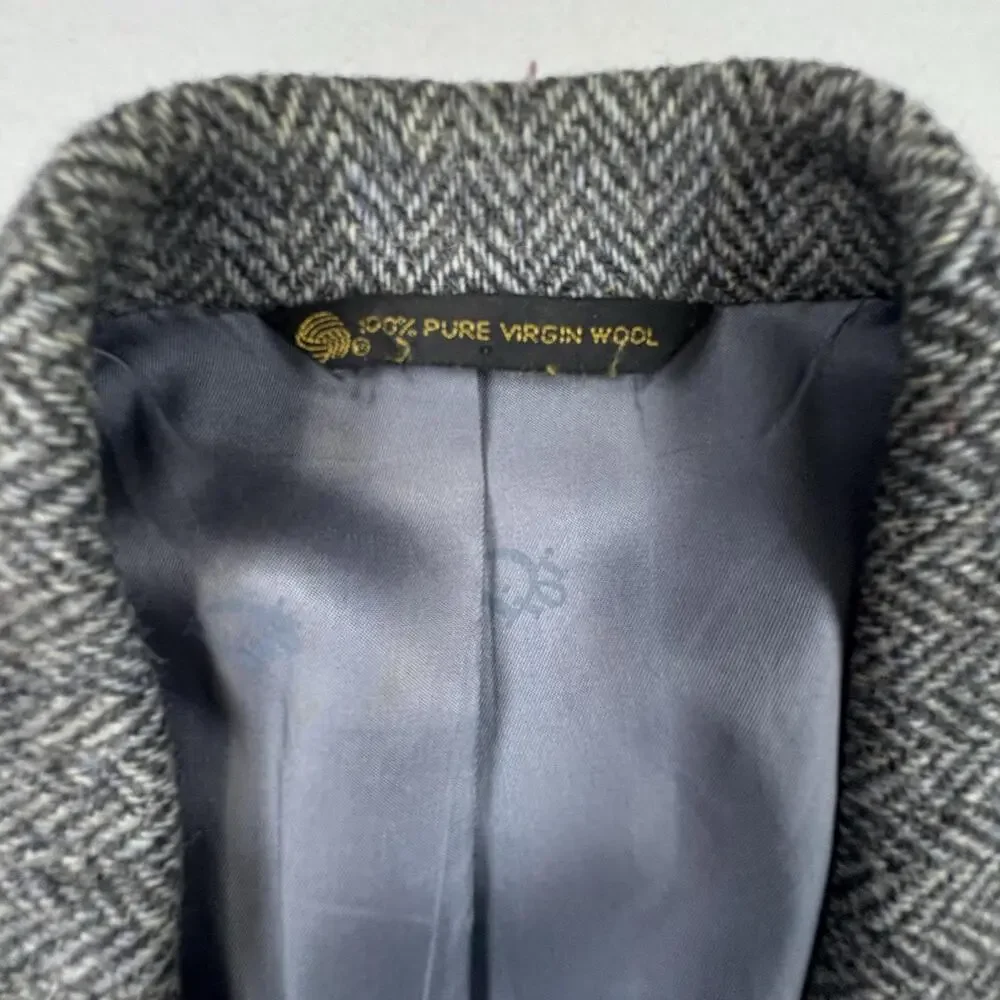 Vintage Christian Dior Sport Coat Blazer Mens 44 Gray Herringbone Wool Tweed